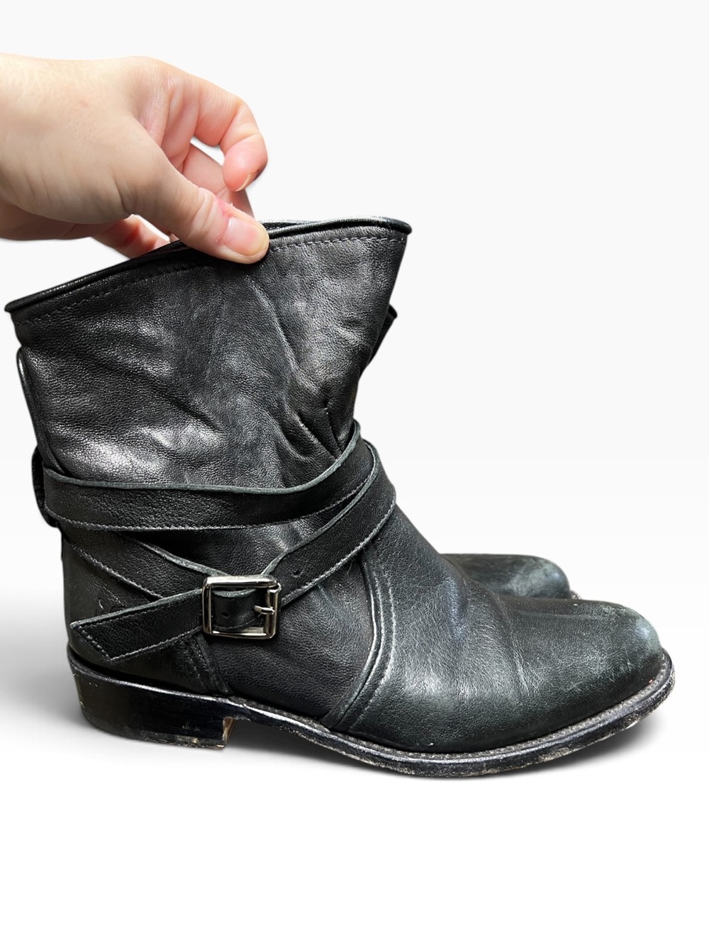 Frye Dorado black leather slouchy motorcycle boots Made in Spain